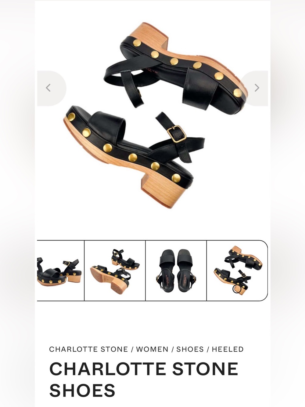 CHARLOTTE STONE “Allie” Clog Sandals. Soft, Black Leather, Brushed Gold Studs. - Picture 3 of 10